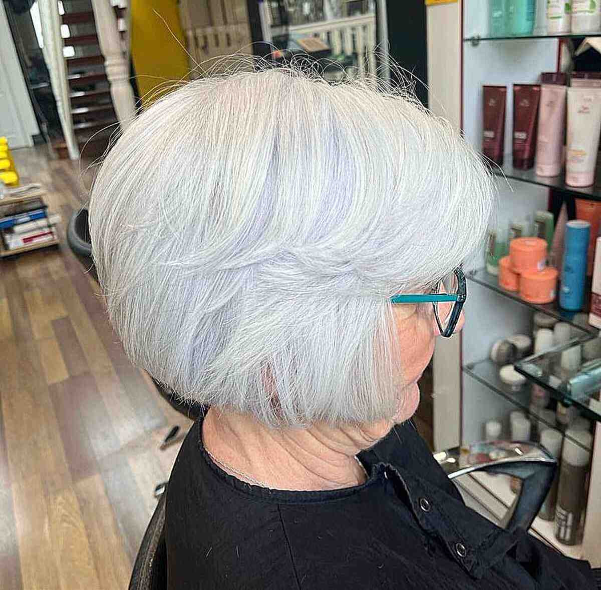White Bob with Graduation for Older Ladies with natural hair texture
