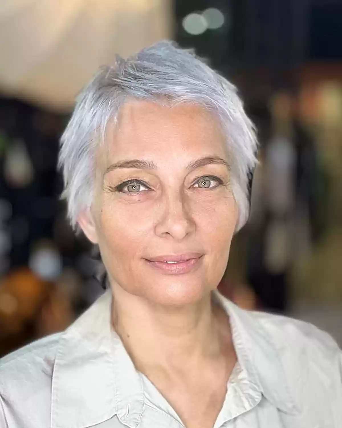 White-Gray Pixie for Thin Hair and Ladies Aged 50