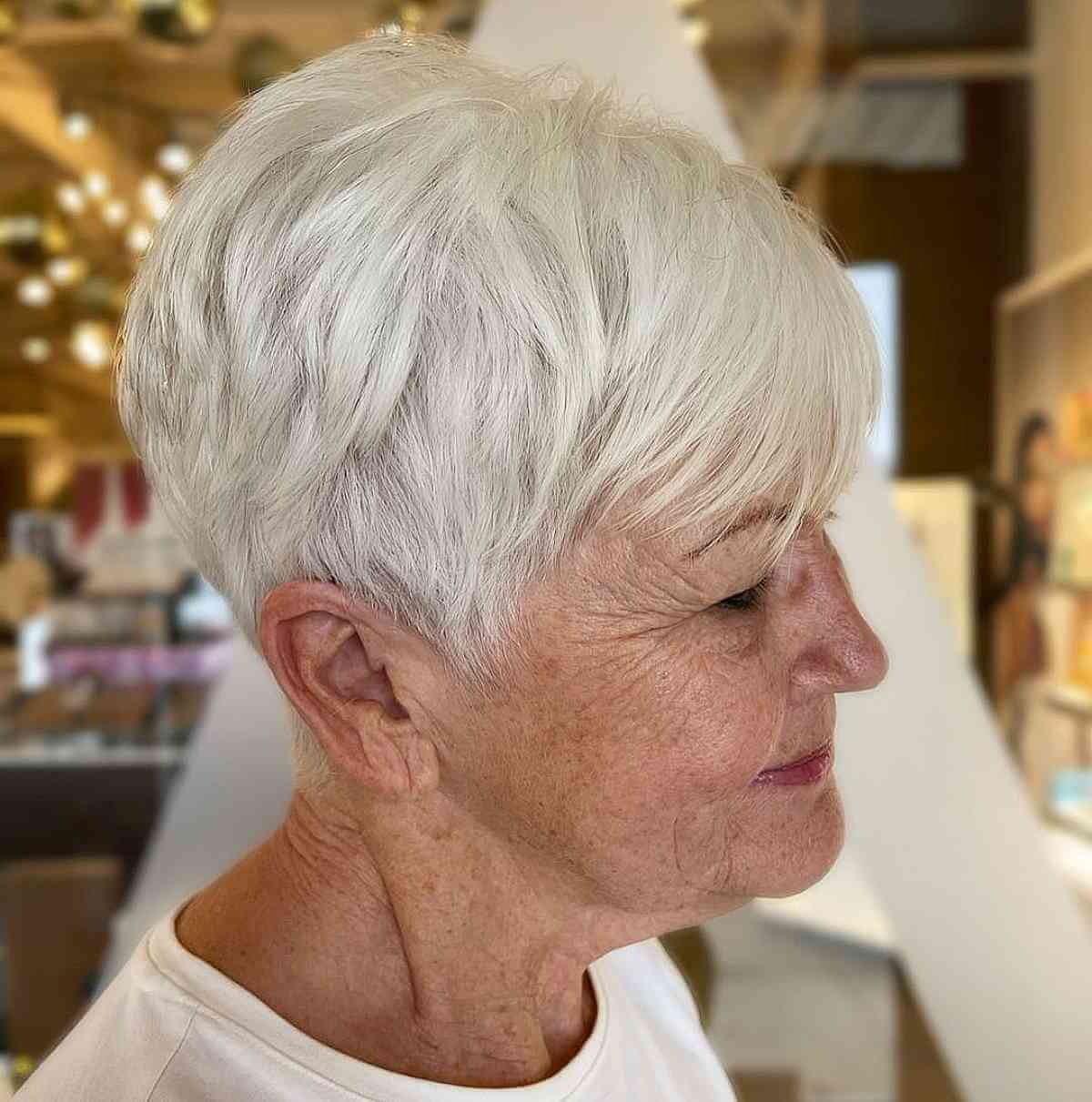 White Layered Pixie Cut for Ladies Over 70