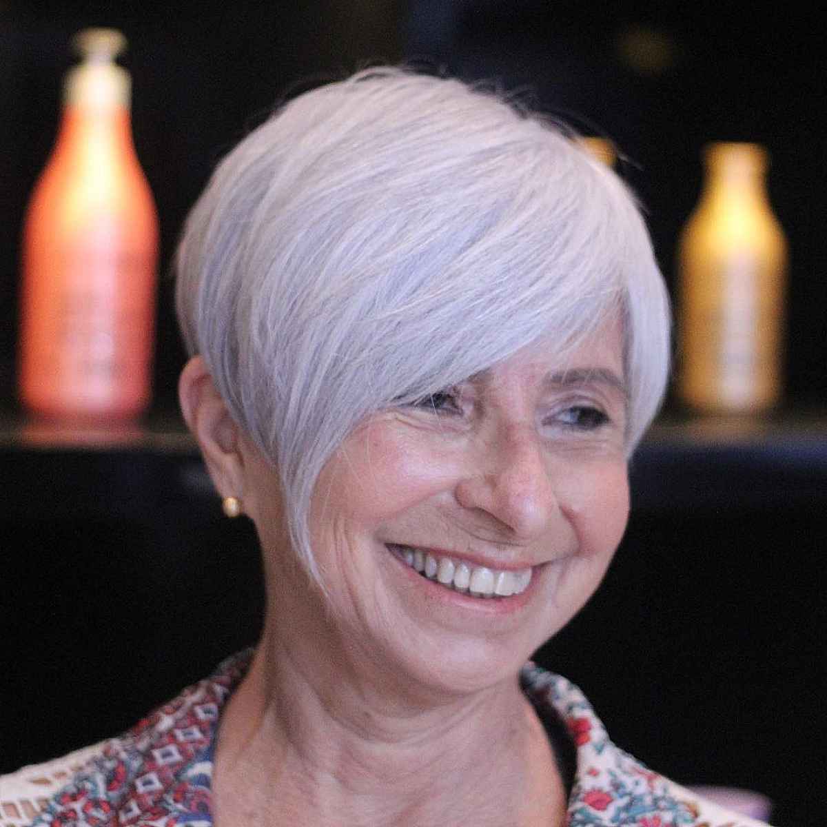 White Long Pixie with Bangs to the Side