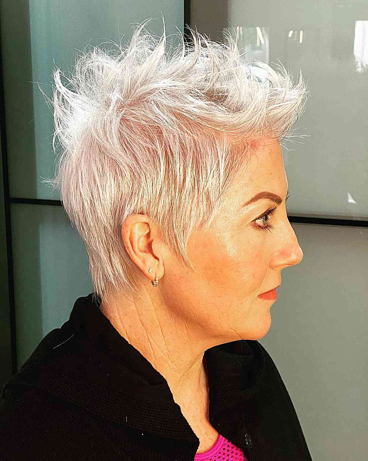 White Spiky Pixie with a Messy Top for 50-Year-Olds with thin hair