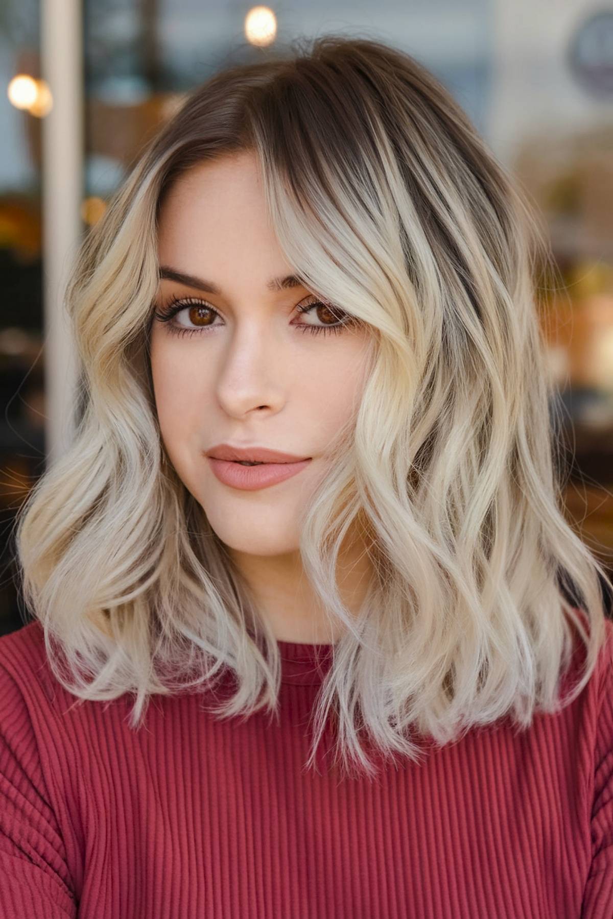 Winter blonde hair for brunettes with darker roots