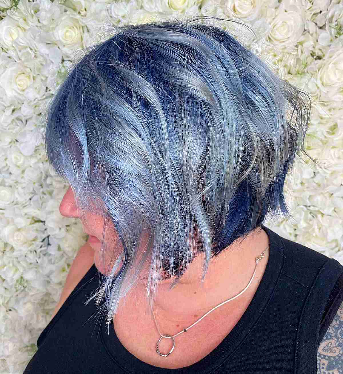Winter Soft Tousled Bob with Icy Blue Tones
