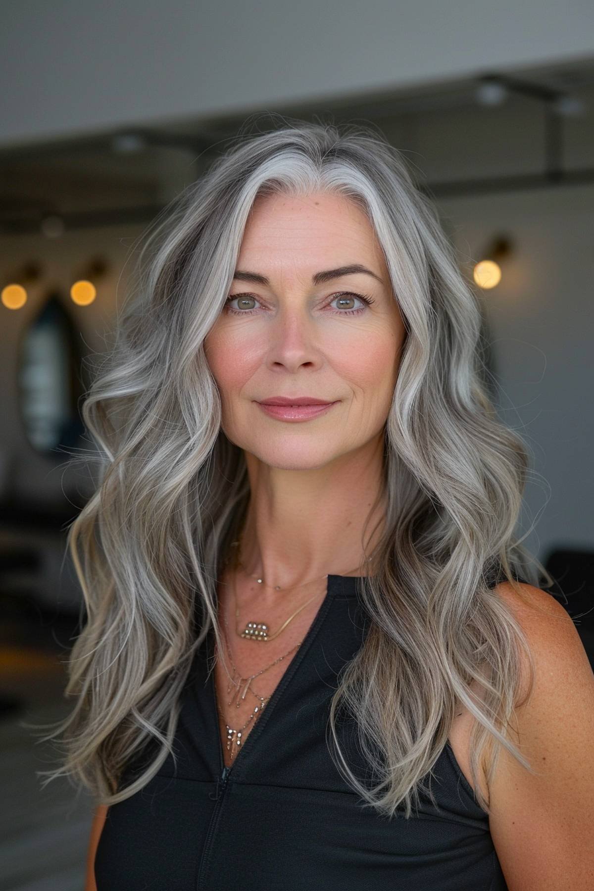 Flowing silver and gray hair with soft waves