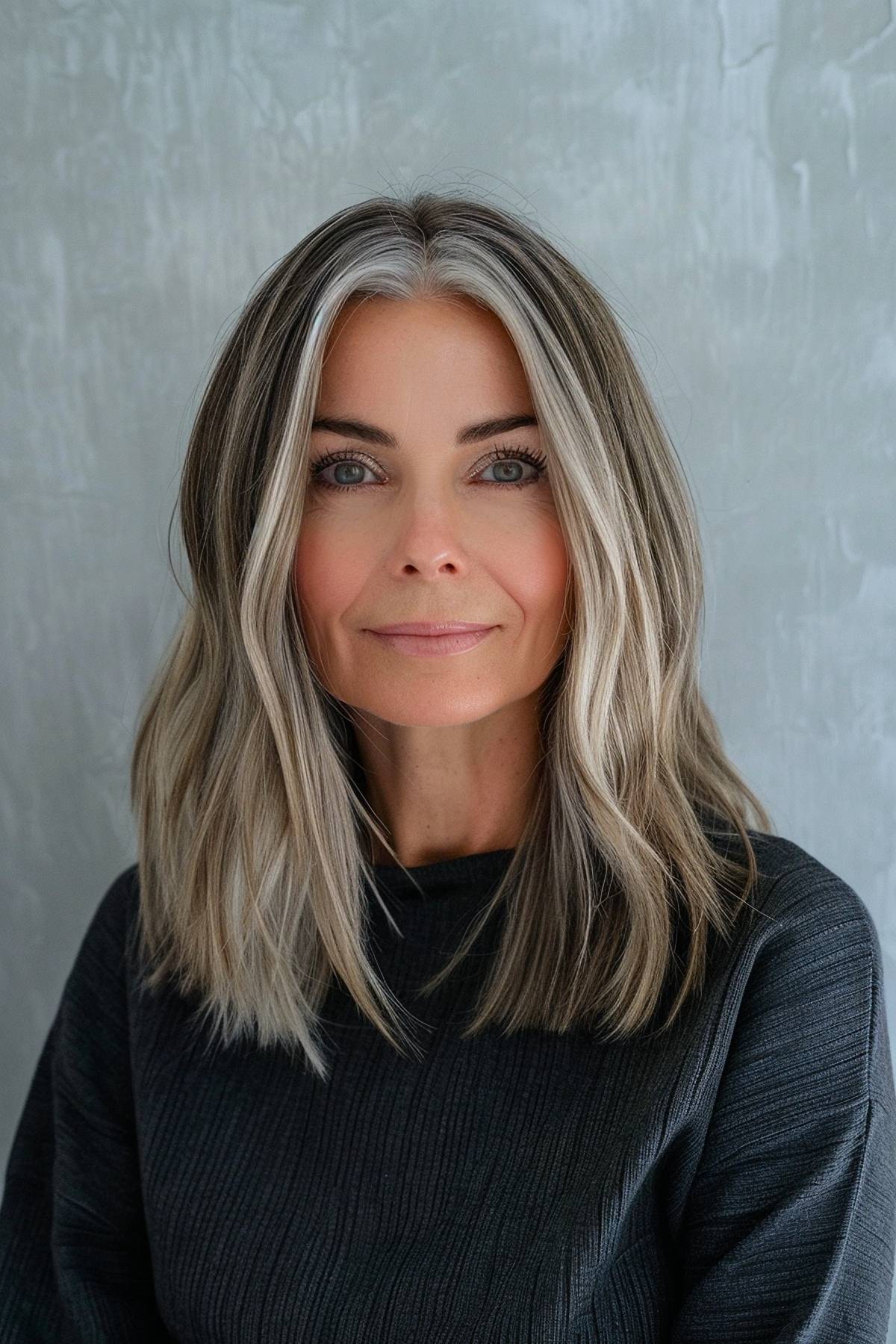 Ashy blonde lob with cool gray streaks