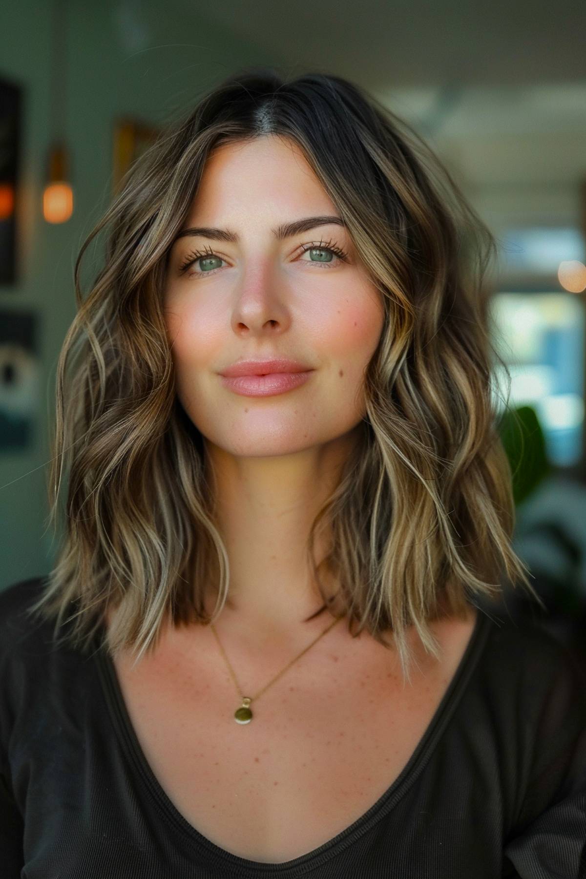 Long bob with soft waves and ombré highlights for fine hair