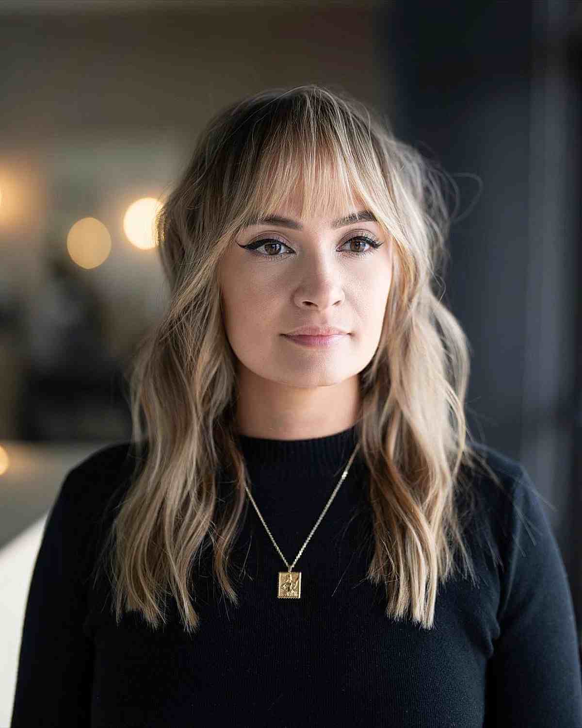 Wispy Bangs on Mid-Length Hair for Square Faces