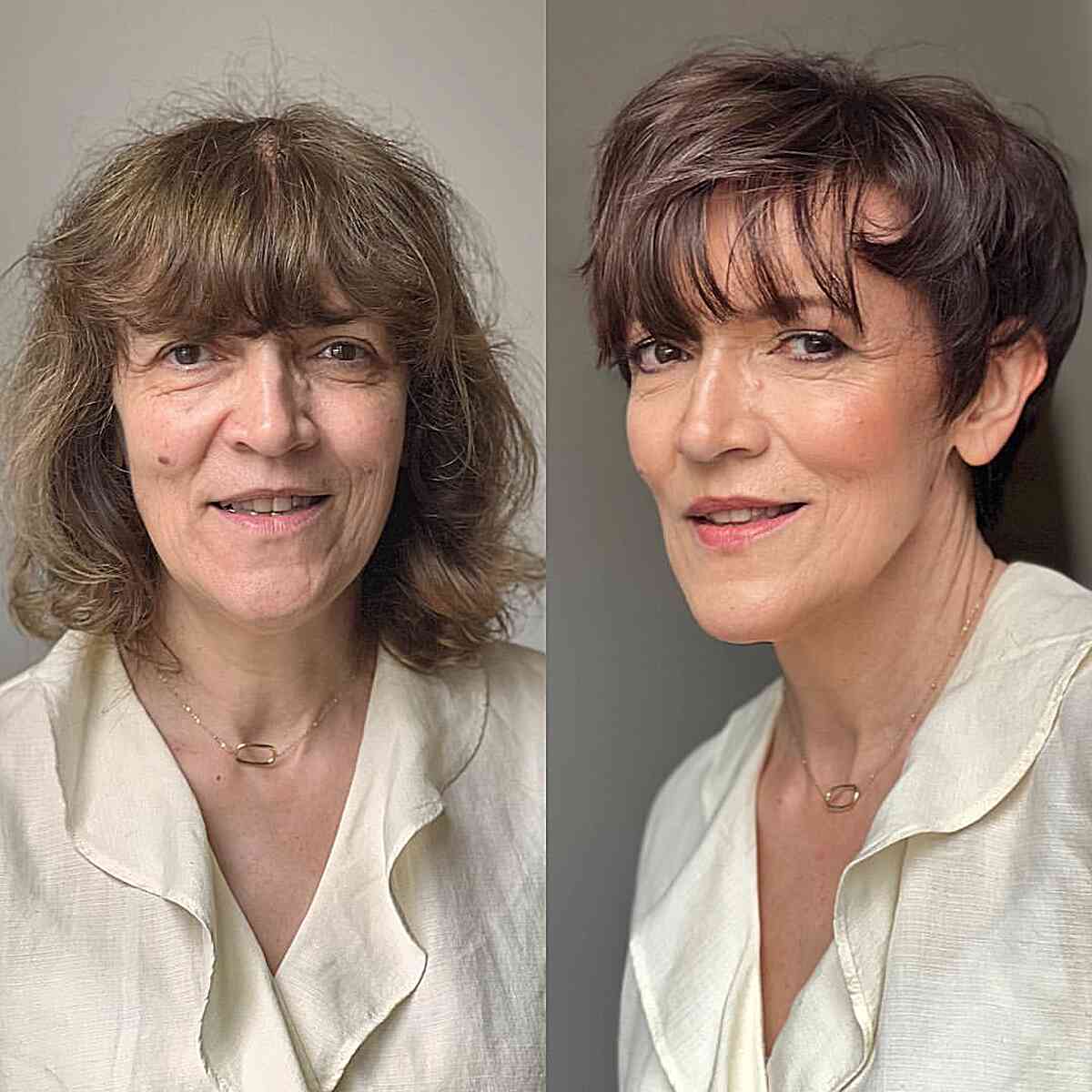 Wispy Bangs on a Short Cut for 50-Year-Old Women with Fine Hair