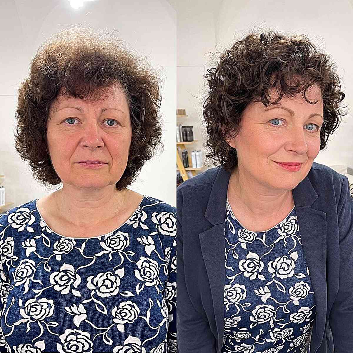 Wispy Curly Fringe on a Curly Bob Hairstyle for Women Aged 50