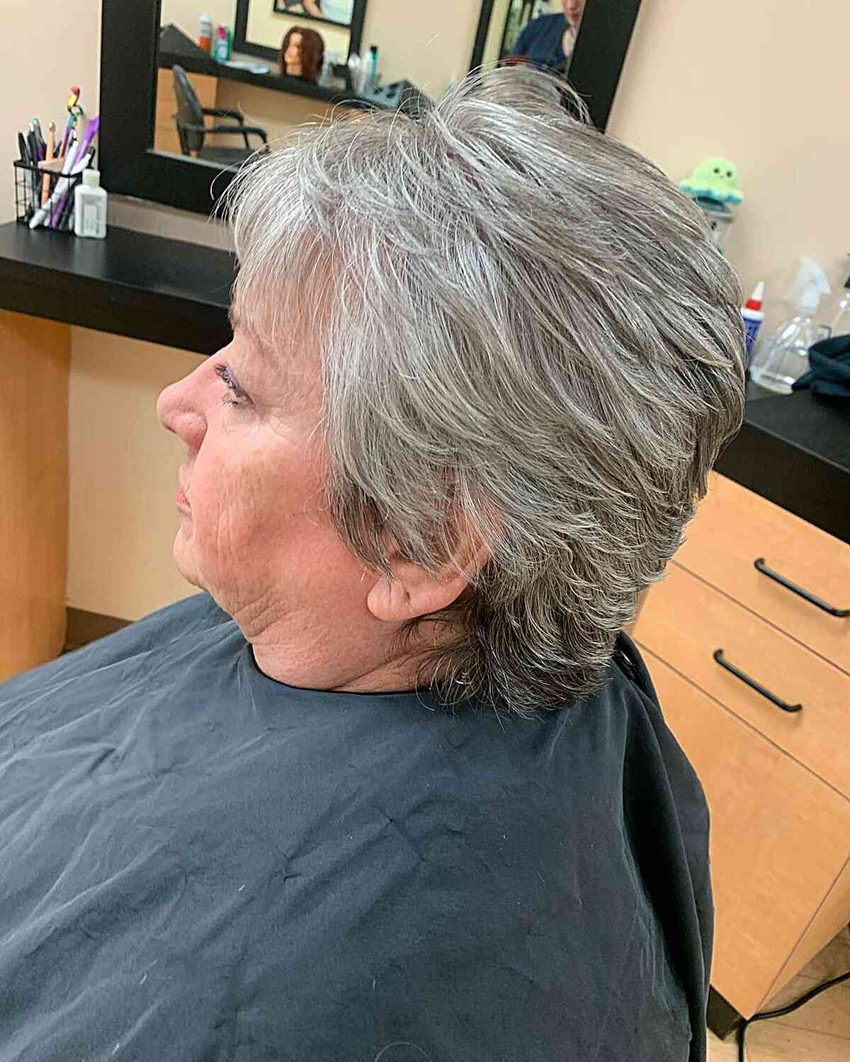 Wispy Feathered Hair for Old Women with natural color and texture