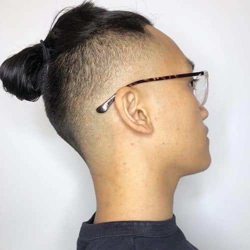 bun with a low fade