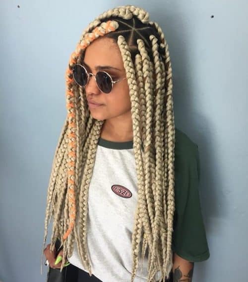 Jumbo Blonde Braiding Style with Black Roots
