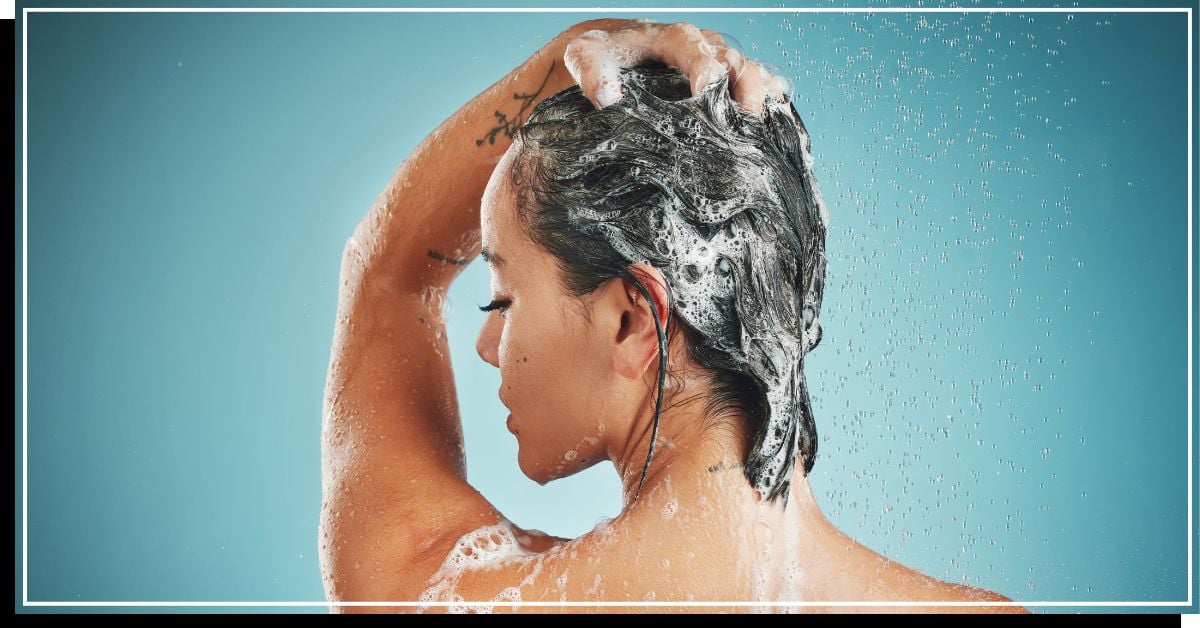 Woman washing her short hair