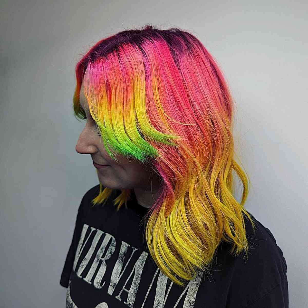 Y2K Neon Hair with Pink, Yellow, and Green Strands