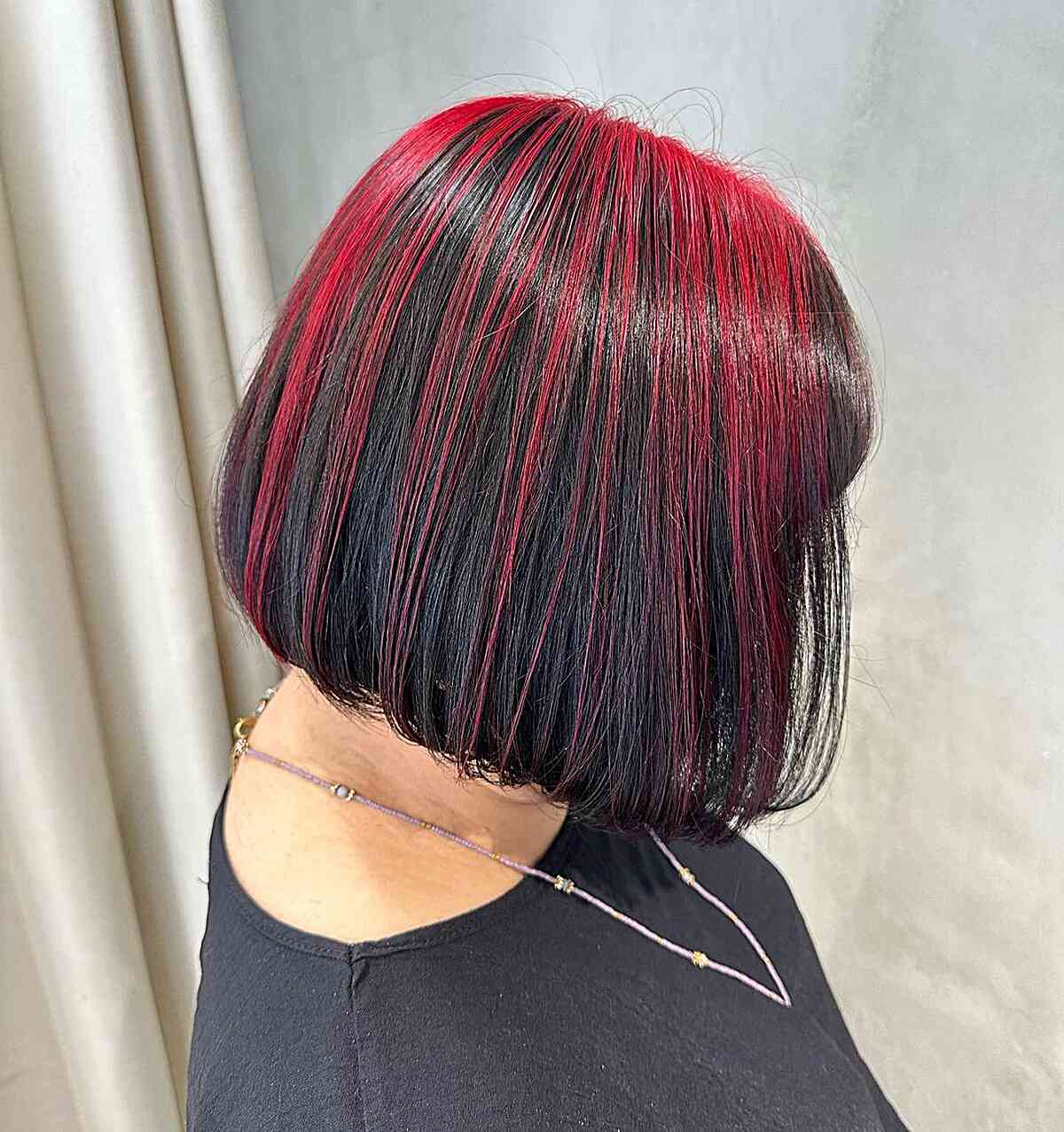 Y2K Short Black Bob with Red Accents