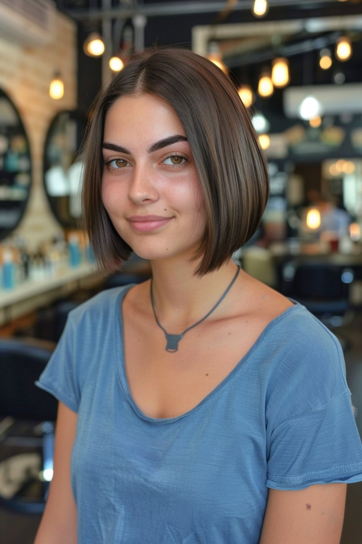 Young Woman with Sleek Chin-Length Chanel Bob Haircut