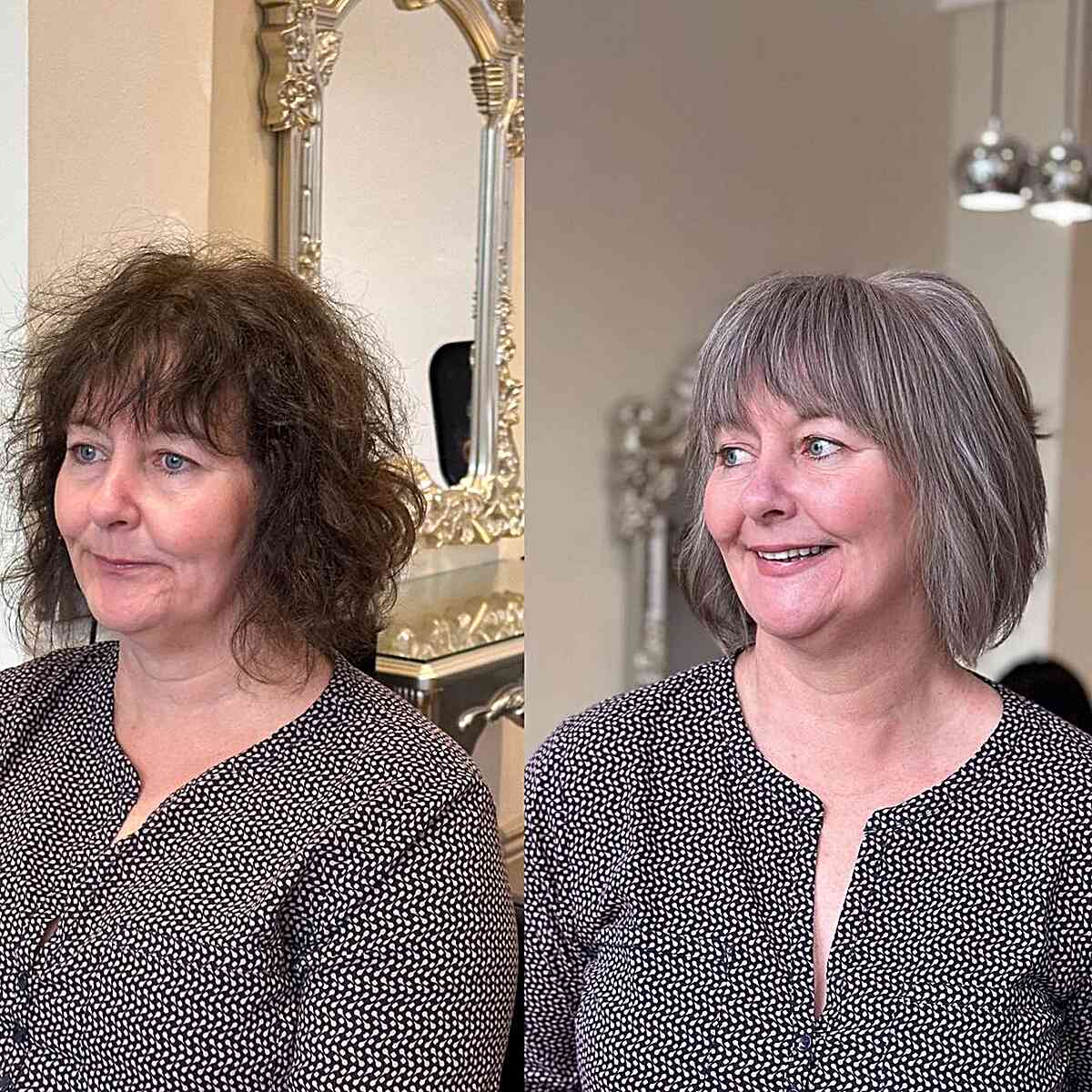 Youthful-Looking Grey Bob with Layers for Ladies Aged 50