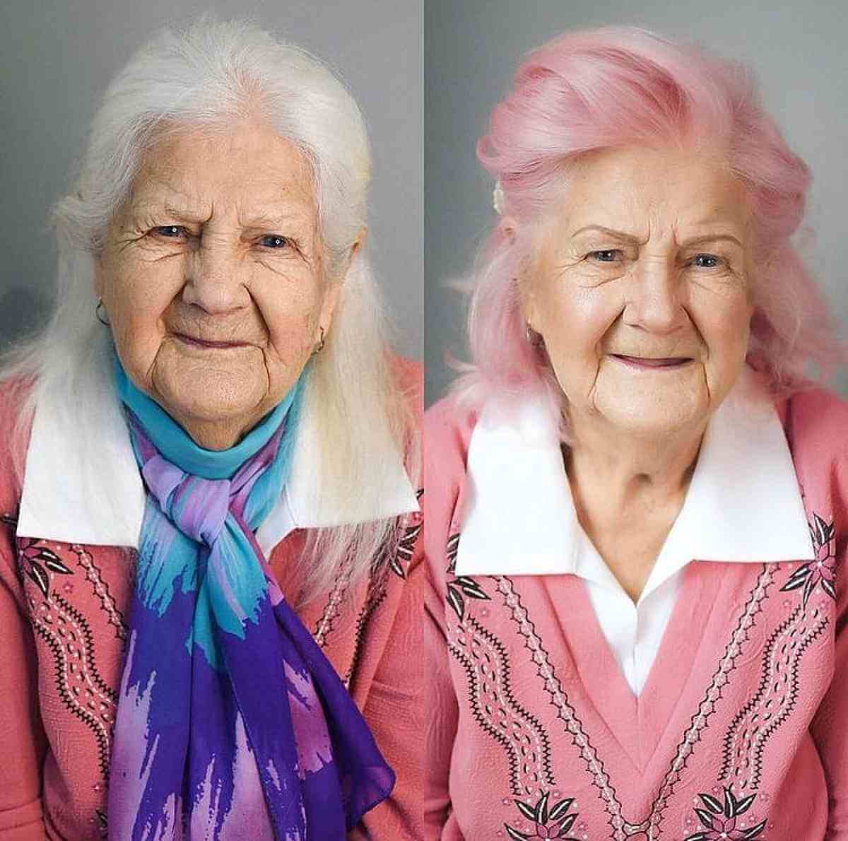 Youthful-Looking Short Pink Hair for 70-Year-Old Ladies