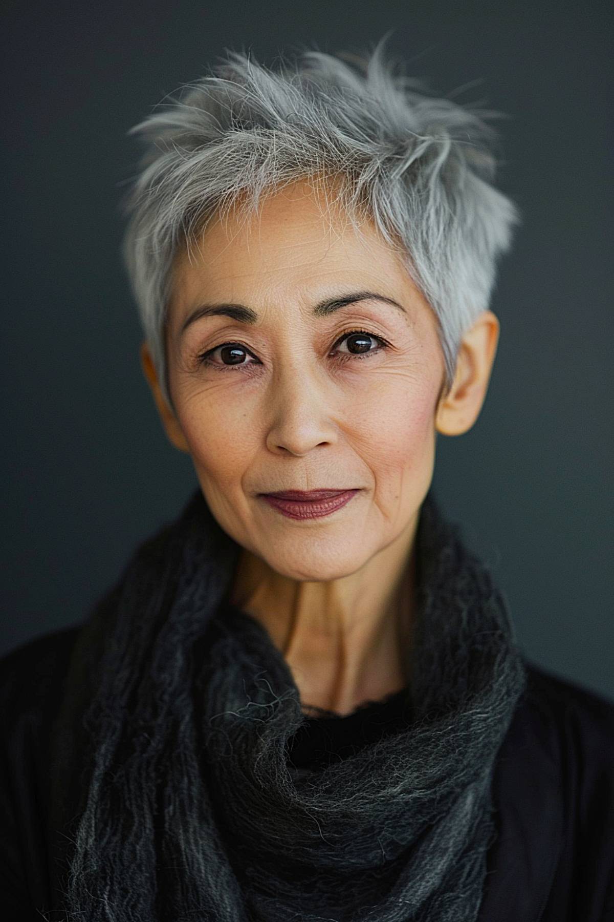 Zenpixie haircut with textured layers for older Asian women